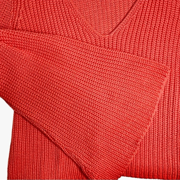 Free People Damsel Orange Flare Sleeve Deep V-Neck Chunky Knit Sweater Medium - Picture 10 of 15